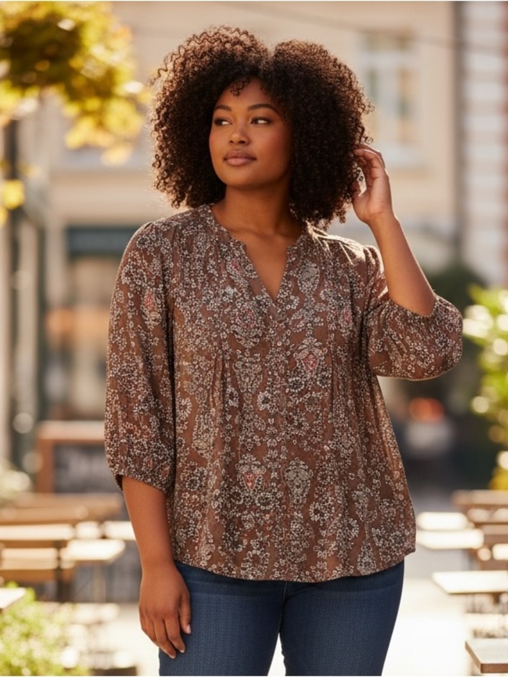 St. John's Bay Brown Floral Blouse